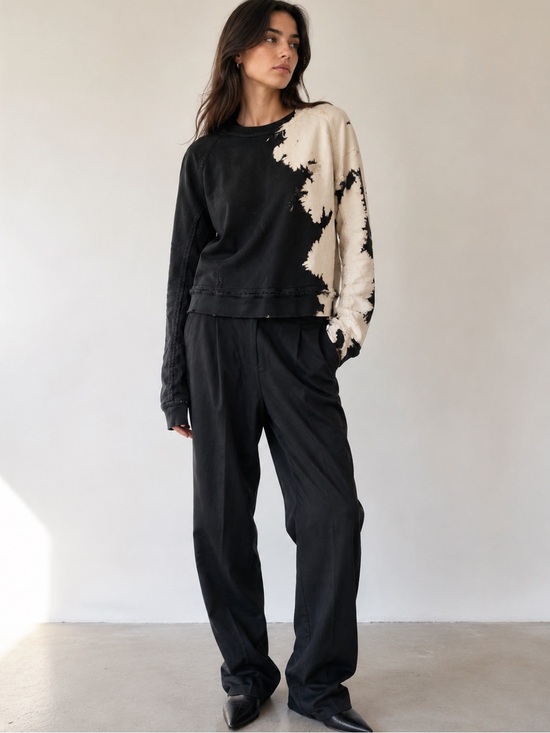 Haider Ackermann Tops - Haider Ackermann Sweatshirt Black & Cream Tie Dye Distressed Designer Size S